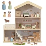 Nene Toys Puppenhaus Holz mit Möbeln, 3 Etagen, Ab 3 Jahren