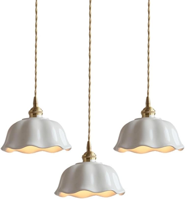 Suspension Vintage Française en Céramique Blanche : Lot de 3 Lustres Dôme Éclairage E27