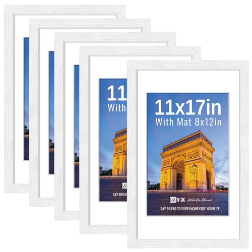 Image of VCK 11x17 Picture Frame 5 Pack, White Exclusive Wood, HD Glass, for Photo