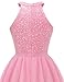Dressystar Women's Halter Short Sparkly Sequin Tulle Homecoming Cocktail Prom Dress Pink XS