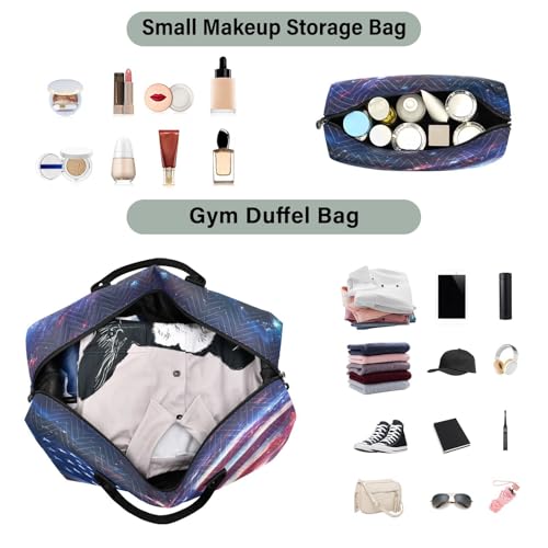 Flag Travel Gym Bag, American Flag Starry Sky Weekender Overnight Duffle for Women with Toiletry Bag Travel Swim4