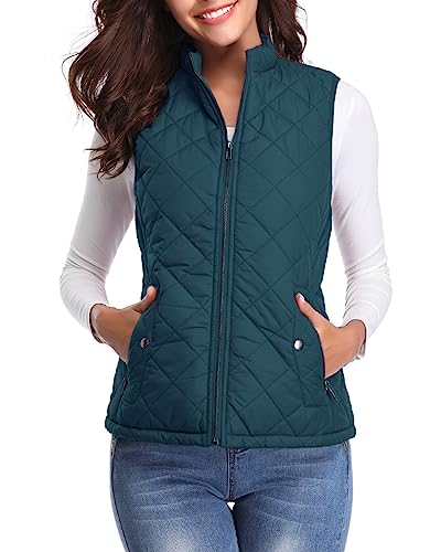 Fuinloth Women's Quilted Vest, Stand Collar Lightweight Zip Padde...