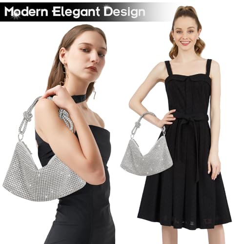 Image of Silver Rhinestone Purse, Women Evening Bag Glitter Bling Sparkly Bags, Gold Purse Wedding, Glitter Silver Bag Crystal Prom Clutchs for Party /Formal