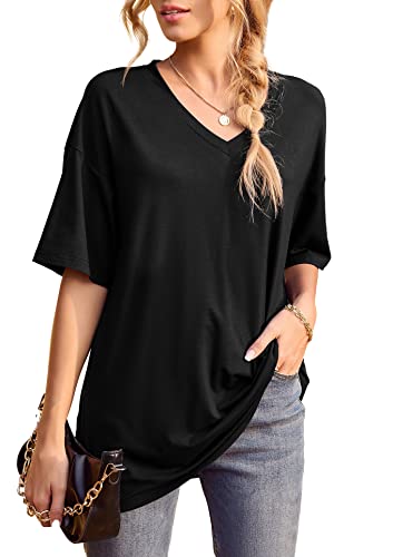 Iandroiy Womens Short Sleeve Tops Dolman V Neck T-Shirts Summer Casual Tunic Tops