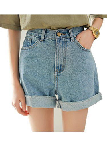 Season Show Girls Denim Shorts Retro High Waisted Jeans Shorts Pant M Blue