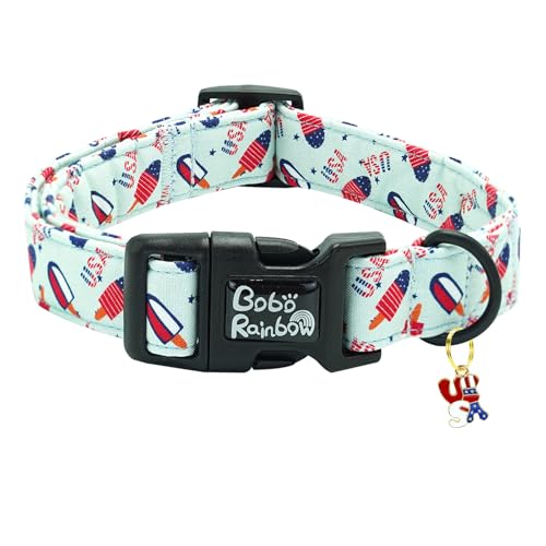 Image of Independence Dog Collar-USA Flag Popsicle Print Pet Collar Adjustable Cute Soft Collars Holiday Comfortable Cotton Puppy Collar Gift for Large Dogs