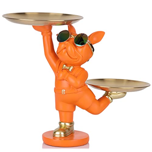 Statua Vassoio Bulldog Francese Con Vassoio In Acciaio - Portaoggetti E Salvadanaio Divertente