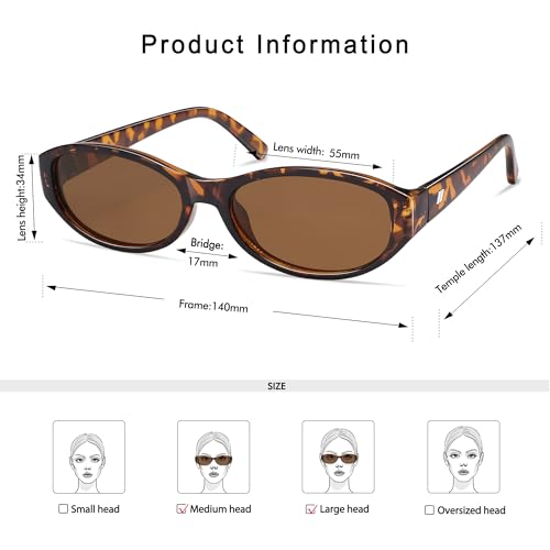 Retro Oval Sunglasses for Women Chic Cat Eye 90s Sunnies Lightweight Trendy Narrow Square Sun glasses AP3727 Tortoise/Brown4