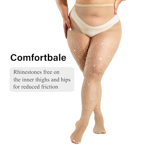HeyUU Womens 10X Strong Ultra Sparkly Fishnet Tights, Plus Size Rhinestone Fishnets for Women, Sexy Concert Outfit Stockings3