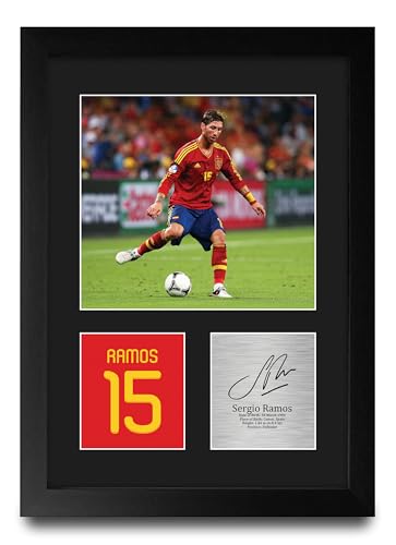 HWC Trading Sergio Ramos Spain Cadeaux imprimés photo autographe signée pour les fans de football et les supporters - A4 Portrait Encadré