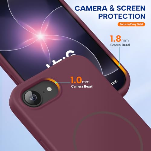 Image of Miracase Magnetic for iPhone 17e Case & iPhone 16e Case, [Soft Anti-Scratch Microfiber Lining], Compatible with MagSafe, Silicone Shockproof Protection Phone Case for iPhone 17e /16e, Wine Red