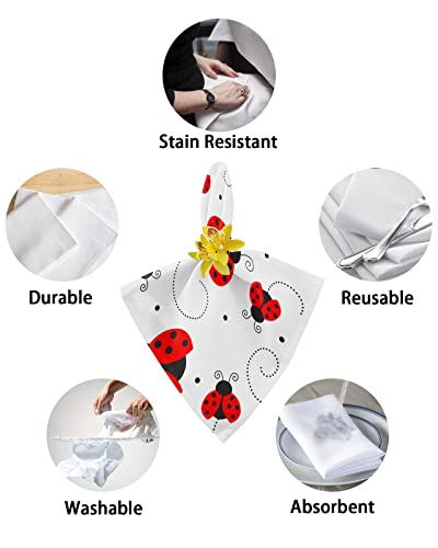 4 Pcs Soft Cloth Napkins, Napkins Cloth Washable, Cartoon Ladybug Dotted Texture Reusable Dinner Napkins For Wedding, Party, Easter, Dinners (20"X20") #TOP5