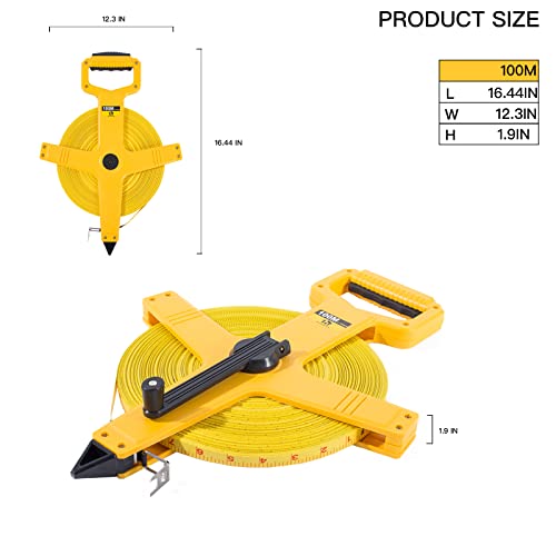 Hogarswe Open Reel Fiberglass Tape Measure, 330 Foot Tape Measure By 1/2-Inch, Inch/Metric Scale For Engineer,Outdoor, Athletic Field, Impact Resistant Abs Shell (330Ft/100M） #TOP2