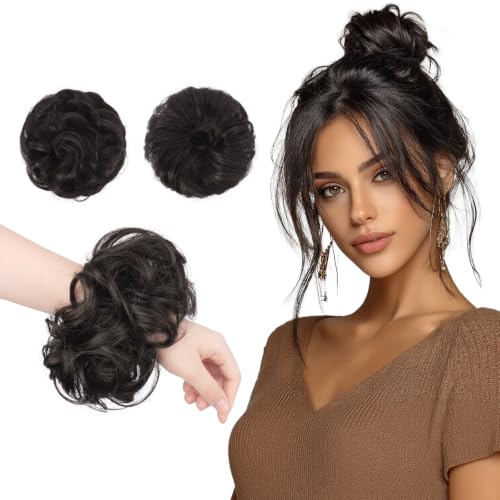 FESHFEN 2PCs Small Messy Bun Hair Piece for Thin Hair