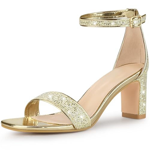Sandales à talons épais Allegra K paillettes chaussure habillée sangle cheville femme