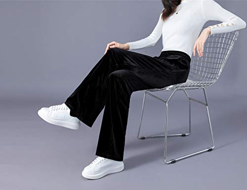 Snoly Women's Casual Pants High Waist Wide Leg Full Length Velvet Velour Sweatpants (Black, Large) #TOP3