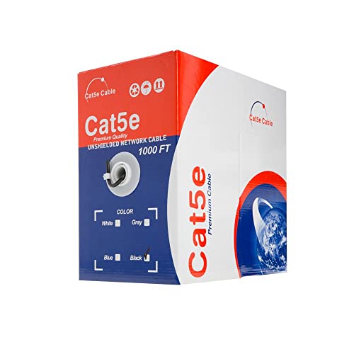 1000Ft Cat5E Black Solid 24Awg Cable Utp Cat5 Bulk Network Wire (Unshielded (Utp), Black) #TOP2