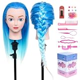 NEVERLAND Professionelle Frisierkopf Echthaar Übungskopf Puppenkopf zum Frisieren Trainingsköpfe für Friseure Frisurenkopf mit Haare Zubehör und Tisch Halter