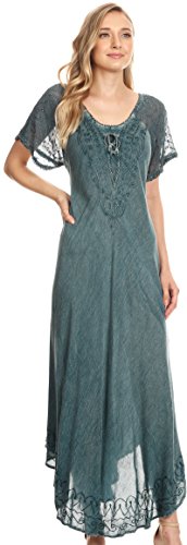 Image of Sakkas Egan Long Embroidered Caftan Dress /Cover Up with Embroidered Cap Sleeves