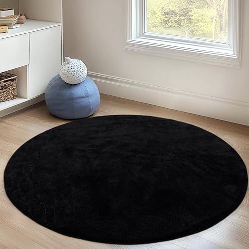 Tapete circular negro 4x4 pies ultra suave con espuma miniatura 5