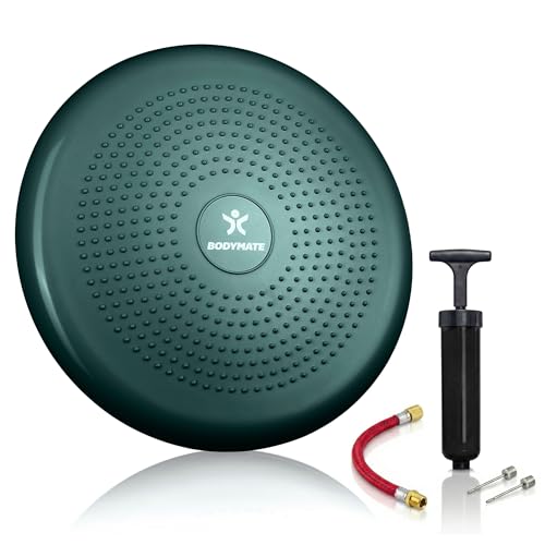 BODYMATE Ballsitzkissen inkl. Pumpe MIDNIGHT-GREEN 34cm Durchmesser - Balance-Kissen, Luftkissen, Balance Pad, Noppenkissen - Core-, Fitness-, Reha-, Koordinations- und Rückentraining