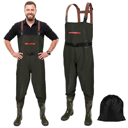 AUYAO Wodery rybackie, Wędkarstwo buty męskie, Waders klatki piersiowej, Wodoodporne oddychające buty wody rybackie, Zielona, 44