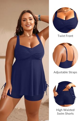 Image of Aqua Eve Women Plus Size Tankini Swimsuit Two Piece Flowy Swimdress Bathing Suits with Shorts