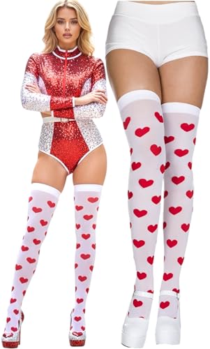 Image of ToBeInStyle Women's Cute Romantic Love Heart Print Thigh High Stockings