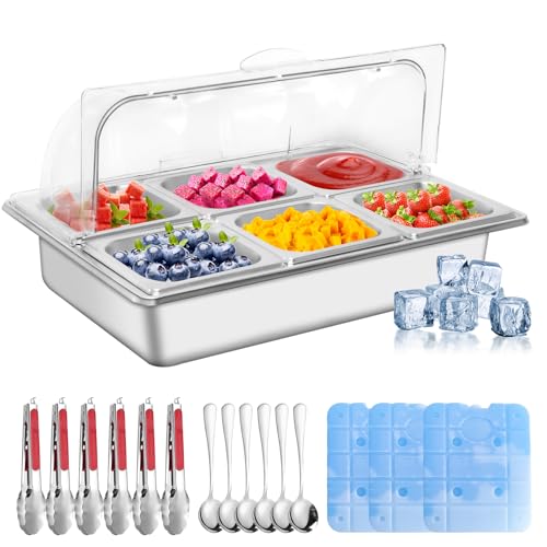 Countertop Ice Food Serving Display Tray with 6 Pan,...