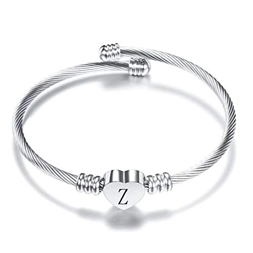 DWJSu Initial Bracelet for Women Girls Alphabet 26 Friendship Letters Letter Bracelet Heart Charm Expandable Cuff Bracelets For Men