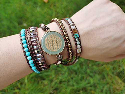 Image of Boho Stone Wrap Bracelet for Women,Turquoise Beaded Bracelet Jewelry Gift