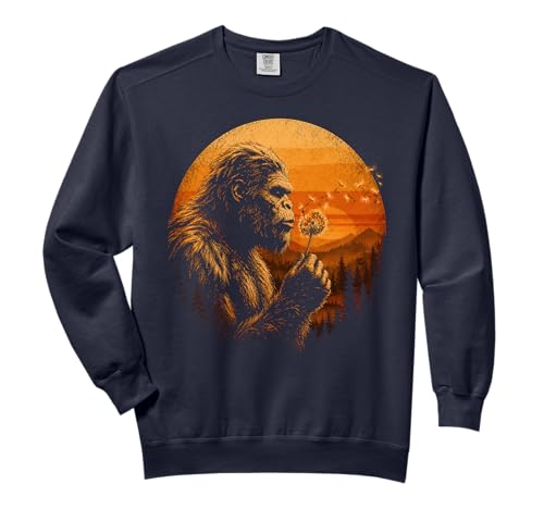 Bigfoot Blowing Dandelion Retro Sunset Forest Design Comfort Colors Adult Sweatshirt