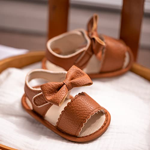 Image of Meckior Baby Toddler Infant Girls PU Leather Soft Open Toe Summer Sandals Flower Princess Flat Shoes