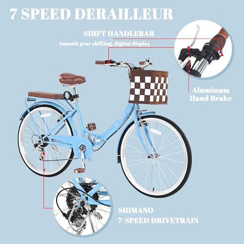Foldable Beach Cruiser Bike for Women, 24/26 Inch Folding