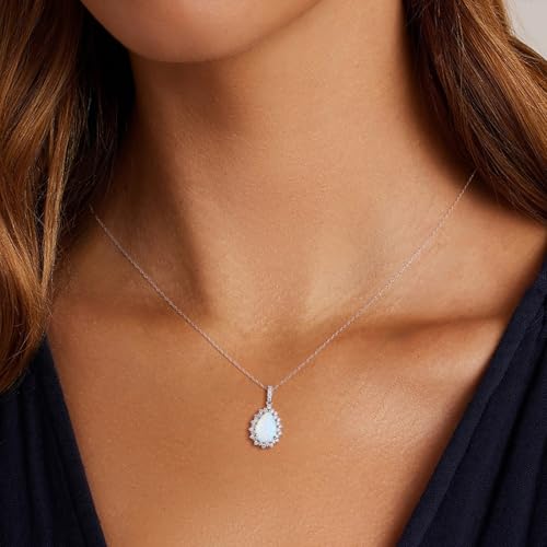 925 Sterling Silver Teardrop Necklace for Women Huge Created Gemstone Solitaire Halo Pendant Pear Cut Birthstone Necklace2