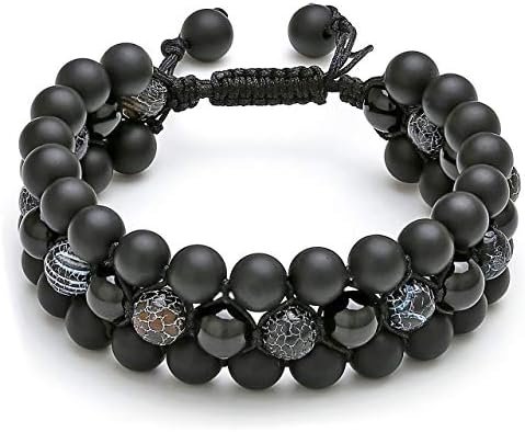 Jovivi Beads Chakra Bracelet Multi-layer Matte Onyx Gemstone Black Obsidian Natural Yoga Beads Healing Energy Crystals Stretch Bracelets
