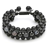 Jovivi Beads Chakra Bracelet Multi-Layer Matte Onyx Gemstone Black Obsidian Natural Yoga Beads Healing Energy Crystals Stretch Bracelets