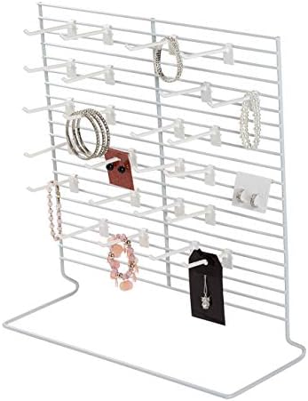 24-Peg White Wire Countertop Rack - 18"W x 20"H - Retail, Convenience, and Thrift Stores Impulse Buy Display at Checkout - Use for Home Jewelry Organization - Great for Earrings and Bracelets