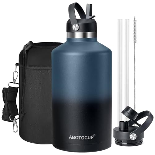 Image of 64 oz Water Bottle,Half Gallon Stainless Steel Water Bottles Insulated,Double Wall & Leak Proof, Travel,Football,Gym,Camping Essentials,Keep Cold All Day,Indigo Black Gradient