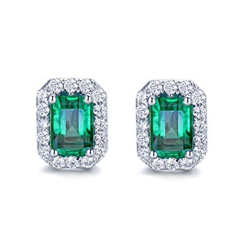 Boucles d'oreilles hypoallergéniques or blanc 18k émeraude anti-irritation oreilles sensibles