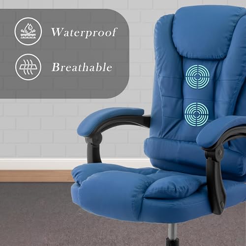 Image of Casa Copenhagen Italia Premium Leatherette Office Chair for Work | Boss Chair, Ergonomic Executive, Luxurious Cushioned Arms & Seat, 2 Point Back Massager, Heavy Duty Metal Base (Royal Blue)