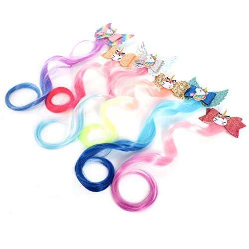 Xuxisowo 6-Colors Unicorn Hair Bows Clips Hair Accessories For Girls Kids Glitter Braided Curly Gradient Color Wig Hair Extensions（6Pcs) #TOP1