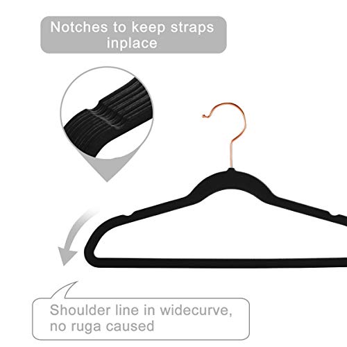 MIZGI Premium Kids Velvet Hangers (Pack of 50) 14" Wide with Copper Rose Gold Hooks,Space Saving,Nonslip Huggable Closet Hangers for Petite Junior Children's Skirt Dress Pants,Clothes Hangers