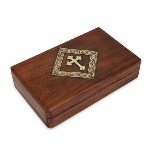 BlessedMart Keepsake Incense Storage Box with Hinged Lid and Metal Cross