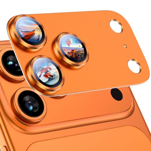 Image of Uyiton Compatible with iPhone 17 Pro Max Camera Lens Protector - [Not Easy to Break][Strong Adsorption][Case-Friendly] Metal Tempered Glass Rear Camera Screen Cover - Cosmic Orange