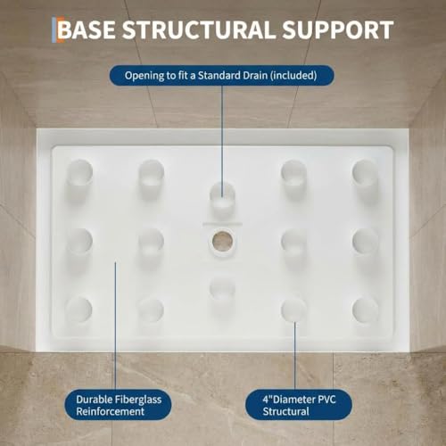 Shower Base 48" x 32", CUPC Certified Acrylic & Fiberglass Pan with Slip Resistant Textured Surface, Center Drain & Removable Stainless Steel Cover, White by IDEALHOUSE - Used condition - Image 7