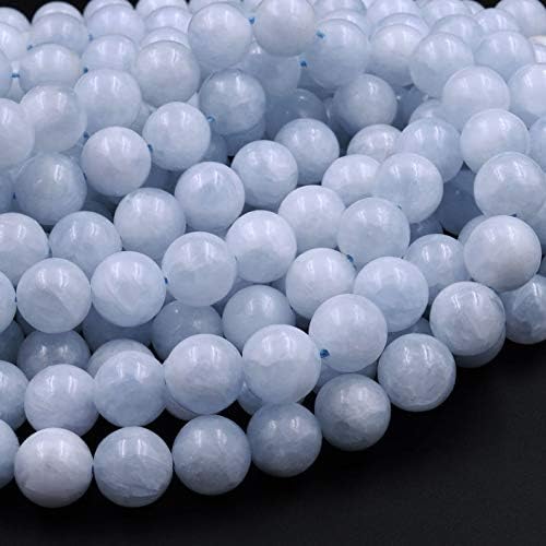 yugna unisex 13 inch single strand (1 string) of blue celestite 8 mm round shape smooth cut certified beads for diy jewellry making (multicolor) (bead-18238) (pack of 1)