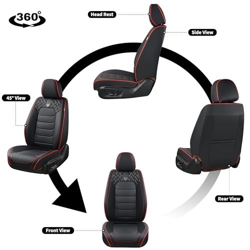 Image of FLORICH Seat Covers Full Set,Leather Seat Covers, Front and Rear Seats Cover 5 Seats, Waterproof Car Seat Cushion Protector Accessories for Sedan SUV Pick-up Truck(Black&Red line, Full Set)