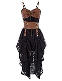 Womens Steampunk Prom Party Vintage Wedding Dress Lace Patchwork Brown S