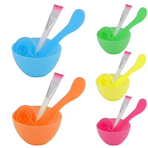 Lamoutor 5 Set Face Mask Mixing Bowl Set, 4 In 1 DIY Face Mask Mixing Tool Kit with Silicone Mask Bowl, Face Mask Brush, Mask Spatula and Measuring Spoons.